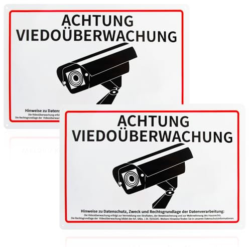 2 carteles de videovigilancia, señales de vigilancia de cámara, señales de advertencia de videovigilancia, 30 x 20 cm, señales de aluminio, con autoadhesivo y 4 agujeros perforados (señal de