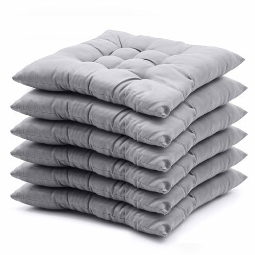 Warmiehomy 6PCS Seat Pads for Dining Chairs, 40 x 40cm Comfortable Dining Chair Cushions, Thicken Kitchen Chair Cushions with Ties for Dining Garden Living Room Office Patio Classroom, Grey