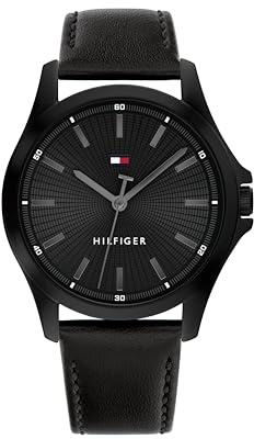 Tommy Hilfiger Reloj con Movimiento de Cuarzo de Tres Manecillas para Hombre con Correa de Cuero Negra - 1792190