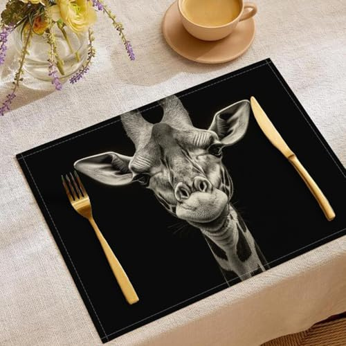 4 Tischset Mit Giraffe 45X30Cm Retro Tischsets Mit Moderner Stil Für Esstisch Rustikale Zuhause Tischsets Waschbar Für Frühling Sommer Urlaub Party Küche Bauernhaus