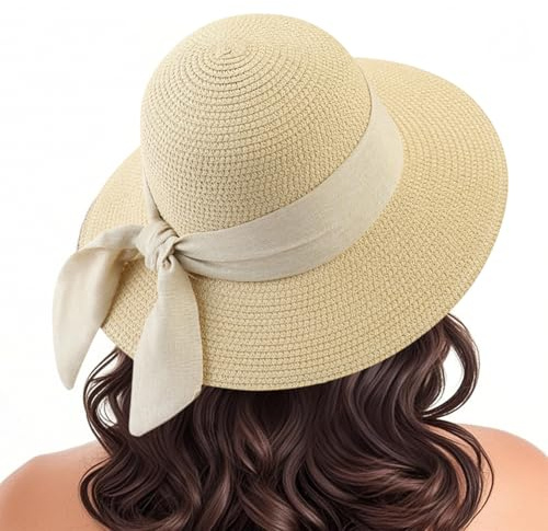 SAIIURV Chapeau de Soleil Panama en Paille Classique pour Femme et Homme, Larges Bords Chapeau de Soleil, Anti-UV pour Plage (FR/ES, Alpha/Lettres, Taille Unique, Beige)