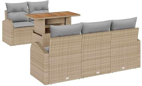 vidaXL 6-delat trädgårdsoff set med kuddar beige poly rotting modulär utomhusmöbel för patio bekväm sittning mat och avkoppling avtagbara överdrag enkel rengöring ljusgrå hållbar stiligt