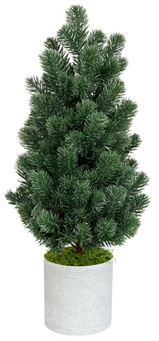 Artificial Tabletop Greenery Tree with Pine-Like Needles for Desk, Shelf & Entryway Decor, Small Faux Plant Accent for Home & Office