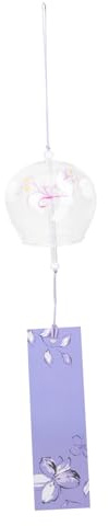 SHINEOFI Carillon Éolien en Verre Japonerie à Motif Floral pour Jardin et Terrasse, à Suspendre Artisanale en Verre Peint la Main, Décor Extérieur Créatif Blanc et Violet, Décoration Zen