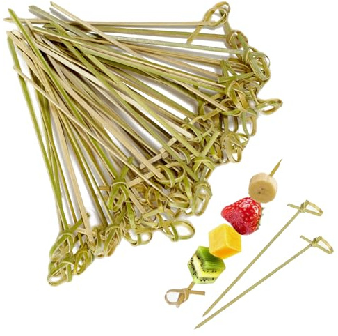 100 Pcs Bamboo Cocktail Picks Toothpicks, Bamboo Knot, Natural BambooKnot Skewers for Appetizers Natural BambooKnot Skewers Mini Food Sticks for Drinks Canapes Appetizers Party Supplies (12cm)