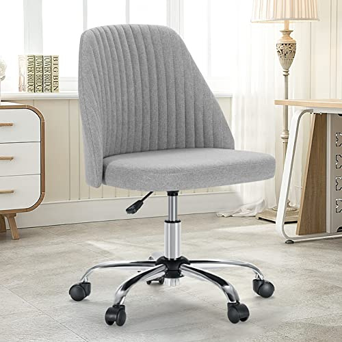 DUMOS Office Chair, Comfy Desk Chair Rolling Vanity Swivel Task Chairs with Wheels, Wide Seating Armless Height Adjustable Computer Chairs for Home,Bedroom,Student,Adults, Dull Gray