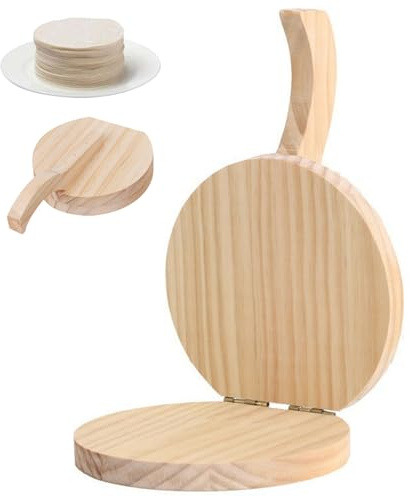 Grtheenumb Dumpling hudtrycksfilm |Tortillapress naturligt trä tortillapress 40 cm runt majs med handtag degverktyg för hemlagad mexikansk tortillera, roti, chapati, taco, pataconera