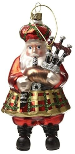 Heaven Sends VINTAGE SCOTTISH SANTA WITH BAGPIPES - GROßER SCHOTTISCHER DUDLESACK-WEIHNACHTSMANN - GOLD - GLASS - CHRISTBAUMSCHMUCK - WEIHNACHTEN