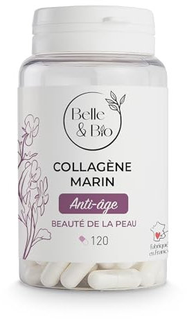 ANTI-ÂGE & TONICITÉ DE LA PEAU - Collagène Marin 90% protéines actives - Vitamines C et E et SELENIUM - 120 gélules - Cure 2 mois - Complément Alimentaire BELLE&BIO - Fabriqué en France