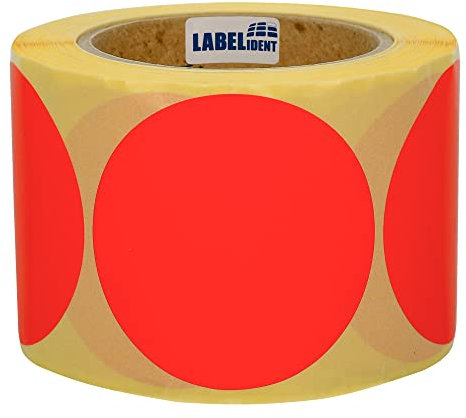 Markierungspunkte neonrot - Ø 75 mm - 500 bunte Klebepunkte auf 1 Rolle(n), 40 mm Kern, Papier, Inventuretiketten selbstklebend