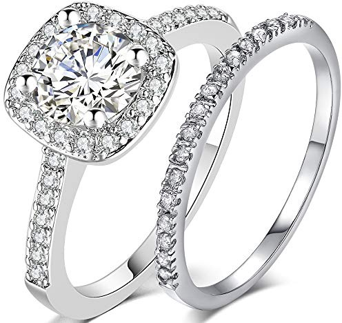 Jude Jewelers 2 Carat Wedding Engagement Eternity Bridal Ring Set (Silver, 7)