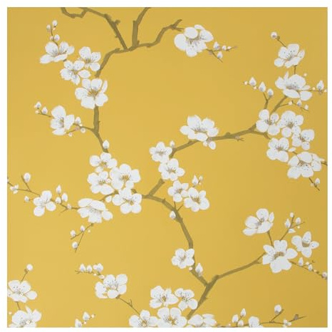 Fresco Ochre Apple Blossom Floral Wallpaper | Ochre Floral Wallcovering | Eco-Friendly Wallpaper