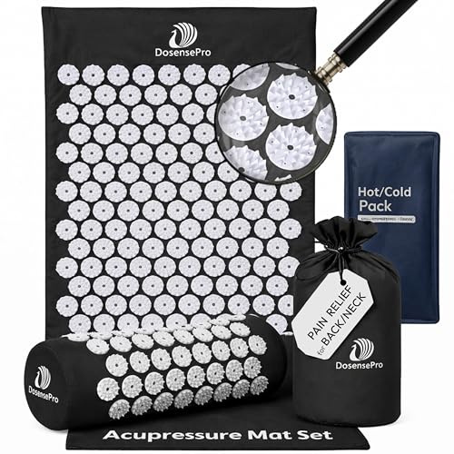 Acupressure Mat & Pillow Set - Acupressure Therapy for Back and Neck Pain Relief, Sciatica, and Pressure Point Aches, Ideal Acupuncture Mat for Sleeping Aid & Recovery (Black)