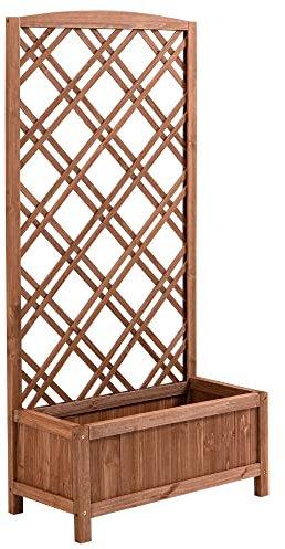 Outsunny Jardinière avec Treillis - bac à Fleurs - jardinière sur Pied - dim. 60L x 30l x 122H cm Bois Sapin pré-huilé