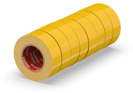 ERKO Cinta Aislante PVC 19mm x 20m, 8u, Amarillo | Resistente al agua, autoadhesivo y flexible, ideal para electricistas, reparación de cables y bricolaje