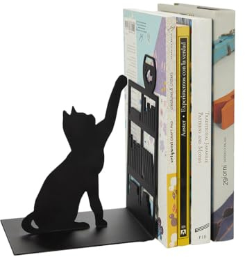 Balvi Sujetalibros Fishing Cat Color Negro Sujetalibros Decorativo con Figura de Gato, libreria y pez