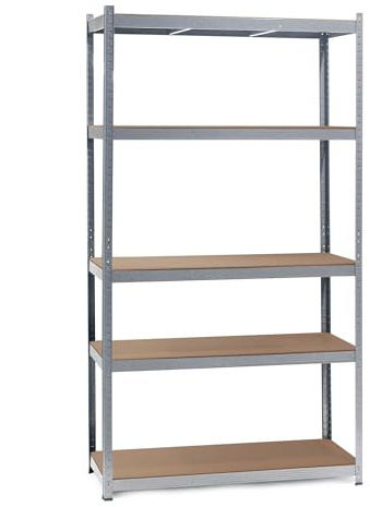 WilTec Scaffale per carichi pesanti zincato 100x60x200cm Scaffale a incastro 5 ripiani 200kg/piano