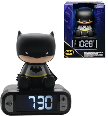 Lexibook, Batman, Väckarklocka med nattljus, ljud och melodier, LCD-bakgrundsbelyst skärm, självlysande, snooze, svart, RL800BAT