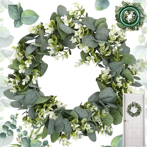Ghirlanda di Foglie di Eucalipto, Ghirlanda di Eucalipto Artificiale, Ghirlanda Piante Finte, Ghirlanda Fiori Artificiali per Matrimoni, Feste, Giardino, Porte, Finestre, Caminetto (35 cm)