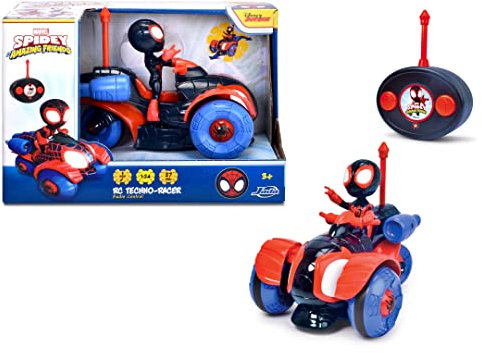 Jada Toys Miles Morales RC Techno-Racer (17 cm) - ferngesteuertes Fahrzeug mit Spin zu Marvel Spidey und Seine Super-Freunde, Spielzeug-Auto mit Fernbedienung für Kinder ab 3 Jahre, max. 6.5 km/h
