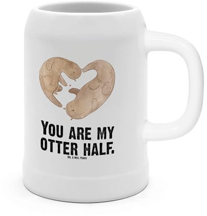 Mr. & Mrs. Panda Bierkrug Otter Herz - Geschenk, Love you, Bierkrug Steingut, Seeotter, Paar, Steinkrüge, Liebesgeschenk, 5 l, 0, Fischotter,