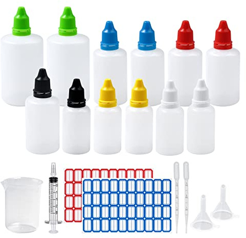 Episkey Tropfflasche Leer Plastikflaschen Reiseflasche Liquidflaschen Quetschflaschen Dosier-flaschen mit Kindersicherung Deckel Inkl. Trichter Messbecher Etiketten Transfer Pipette (100+50+30ml)