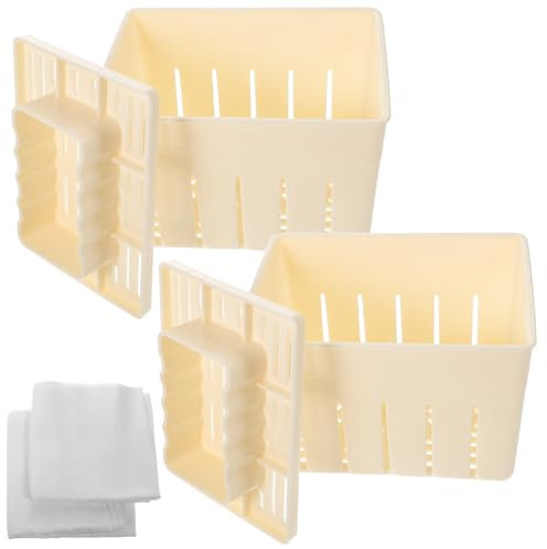 Alipis Tofu Pressing Tool Set - 2 Sets of Bean Curd Molds for Homemade Tofu Cheese Making and Kitchen Use - Beige