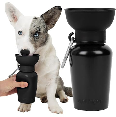 Springer Flip Portable Dog Water Bottle with Foldable Food Grade Silicone Bowl - 568ml Travel Dog Water Bottle Ideal for Camping - Easy Squeeze Hydration & Release to Drain