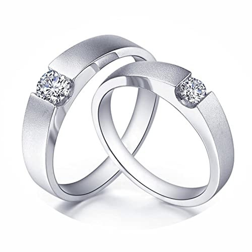 AMDXD PT950 Ringe Diamant 0.4ct, 2 Stücke Eheringe Matte Design Solitärring Hochzeitsring Partnerringe, Damen 58 & Herren 67, Echte Goldschmuck