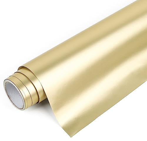 IModeur Matte Metallic Champagne Permanent Vinyl Roll - 30.5 x 122 cm Champagne Vinyl for Cricut, Self Adhesive Vinyl for Cup, Windows, Birthday Gifts, Party Ornaments, Home Decor