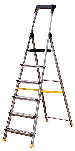 Trade Master Pro® Platform Step Ladders | Heavy Duty Aluminium | Folding Ladder | Non-slip | 150kg Weight Rating | EN131 Certified | 1.23m Platform Height | 6 Step