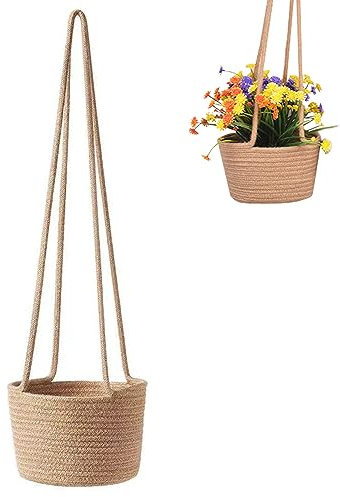 Vasi Sospesi, Cesto per Fioriere Sospeso, Fioriera in Cotone Intrecciato, Fioriera di Paglia Sospesa, Cesto da Fiori Sospeso in Corda di Iuta, per Fioriere Decorative Appendibili per Casa, 20 cm