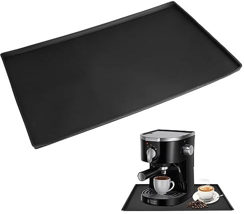 Silikonmatte Kaffeemaschine 46x28cm Kaffeemaschine Unterlage Anti-Rutsch, Wasserdicht Unterlage Kaffeemaschine, Schwarz Matte Kaffeemaschine für Fritteuse Backofen Standmixer Toaster Entsafter