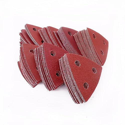 100pcs Carta Vetrata Triangolare 3 Fori Hook & Loop Dischi Abrasivi Triangolari Adatti 3-1/8 platorello Multiutensile 60-400 Grana