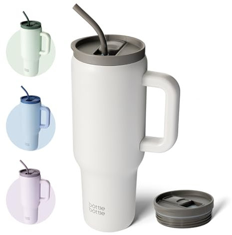 BOTTLE BOTTLE bottlebottle 40oz Tumbler with Straw and Lid Insulated Travel Mug 1180ml Stainless Steel Car Coffee Cup with Handle for Gifts Party Office (Gray)