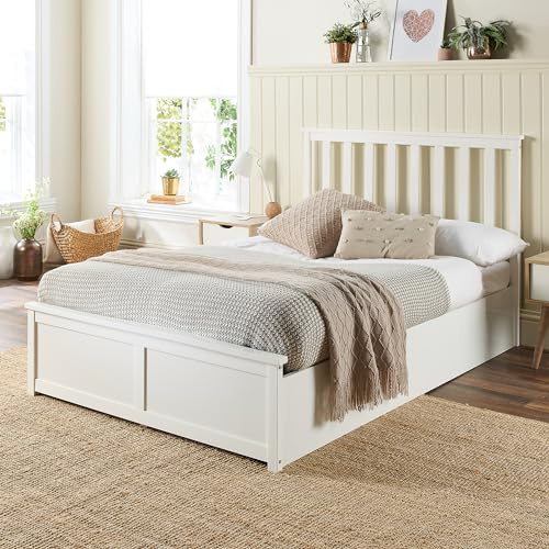 Aspire Beds White Painted Wood Ottoman Storage Bed Frame, Small Double (120 x 190 cm)