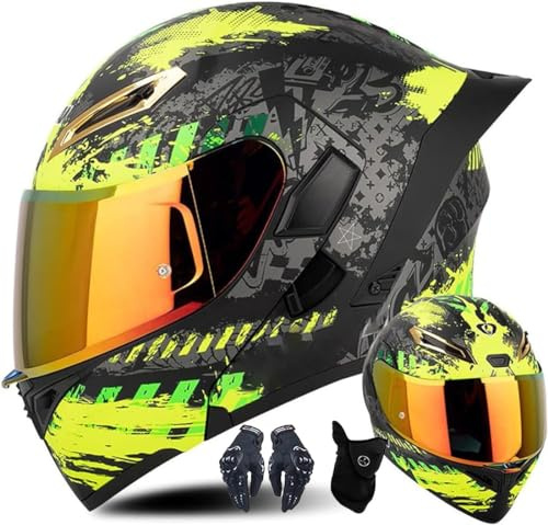 Modularer Motorradhelm Mit Handschuhen Und Gesichtsschutz, Flip Up Helm Erwachsener Motorradhelm Mit Doppelvisier, ECE-geprüfter Helm Für Männer Und Frauen