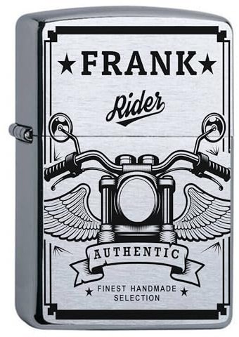 Personalisiertes Sturmfeuerzeug der Marke Zippo Benzinfeuerzeug mit Gravur Motorrad personalisiert mit Name für Motorradfahrer Biker Chopper Sturmfeuerzeug Chrome Brushed Geschenk (Motiv 4: Wings)