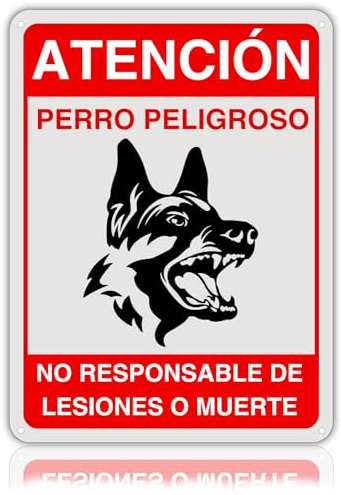LEIASA | Cartel Perro Peligroso - 21x28 cm - Aluminio Reflectante - Grosor 0.8 mm - Señal Cuidado Perros - Apto Exterior e Interior - Impresión UV - Letrero Cuidado Perro - No Responsable Lesiones