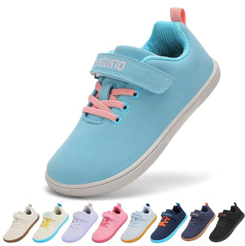 SAGUARO Barfota sneakers för barn minimalistiska sneakers för trail löpning flickor lättviktiga vardagliga skor storlek 25–36, Himmelsblå, 32 EU