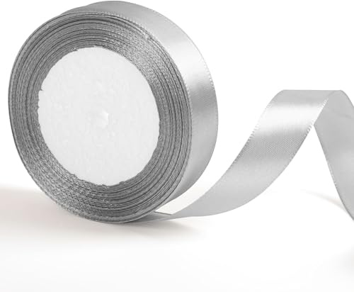 20mm Breite Silberne Graue Band für Geschenkverpackung 22m, Graue Halloween Stoff Satin Band für Geschenk Verpackung Halloween Kuchen Haar Bogen Bouquet Crafting Hochzeit Auto Dekoration