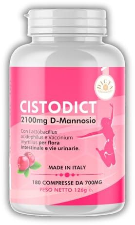 D Mannosio Puro Cistite 2100mg per Vie Urinarie Donna 180cpr - con Mirtillo Rosso, Agrimonia, Lactobacillus e Inulina, Acido Ialuronico e Rame
