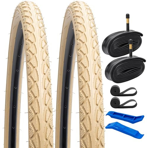 YunSCM 2Pcs Faltbar 28 Zoll Reifen 28x1.60 700X38C Mantel 40-622 und 2Pcs 700C Schlauch AV48mm kompatibel Rennräder, Citybikes 700X37C 700X38C 700X39C 700X40C Fahrradreifen und schläuche