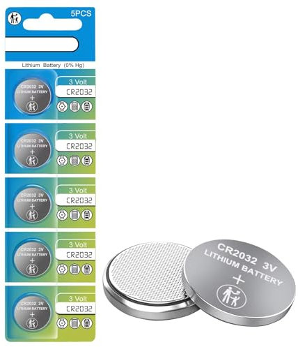 CR2032 3V Lithium-Batterie (5 Stück) - Münz- und Knopfzelle für Apple AirTag/Auto-Fernbedienung/Schlüsselanhänger/Glukosemonitor/Kerzen/Uhren/Waagen/Türklingel/Intelligente Sensoren