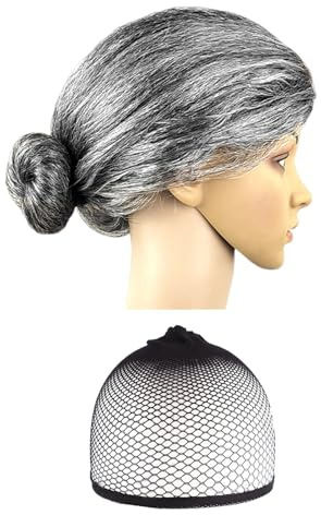 1 Pezzo Di Parrucca Di Vecchia Signora, Con 1 Pezzo Di Rete Per Capelli, Oggetti Di Ruolo, Parrucche Divertenti E Forniture Per La Festa Per Il Trucco.