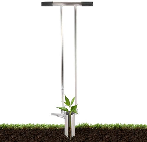 Trapiantatore per bulbi | Fioriera per bulbi | Fioriera manuale con base seghettata | Manico lungo manuale, strumento con manico lungo, comodo estirpatore per agricoltura, casa, verdura