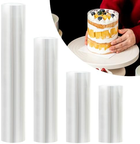 Tortenrandfolie Acetat, Wiederverwendbare Tortenfolie für Kuchen, 4 Größen | Transparente Tortenfolie Rolle 8/10/15/20 cm, Leicht zu reinigen für Mousse und Schokolade