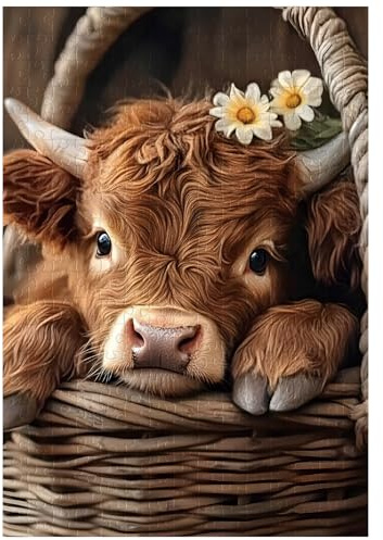 Artinhand 300 Teile Puzzle für Erwachsene Highland Kuh Puzzles 38x26 cm | Tier Puzzle für Erwachsene und Kinder Heimdekoration Geburtstagsparty Geschenk Spielzeug