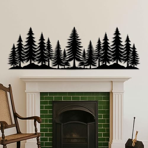 Wald-Wandkunst mit Kiefern, Familie von Kiefern, Metall-Wandkunst, extra große horizontale Baum-Wandskulptur, übergroße Metall-Walddekoration, lange Innen- und Außendekoration