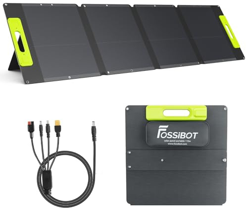 FOSSiBOT SP110 Placa Solar Plegable 110W, Nueva Célula BC 26% Eficiencia, Material Mejorado Antigrietas, IP67 Impermeable, 24W USB-C/A, Cable 4en1, Ultraligero 3.15kg, para Acampada y Viajes